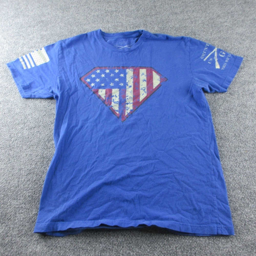 Grunt Style Shirt Mens M Blue Graphic American Flag Patriotic Short Sleeve